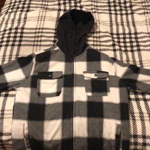 Youth XL-White and black plaid Sherpa lined hooded zip-up